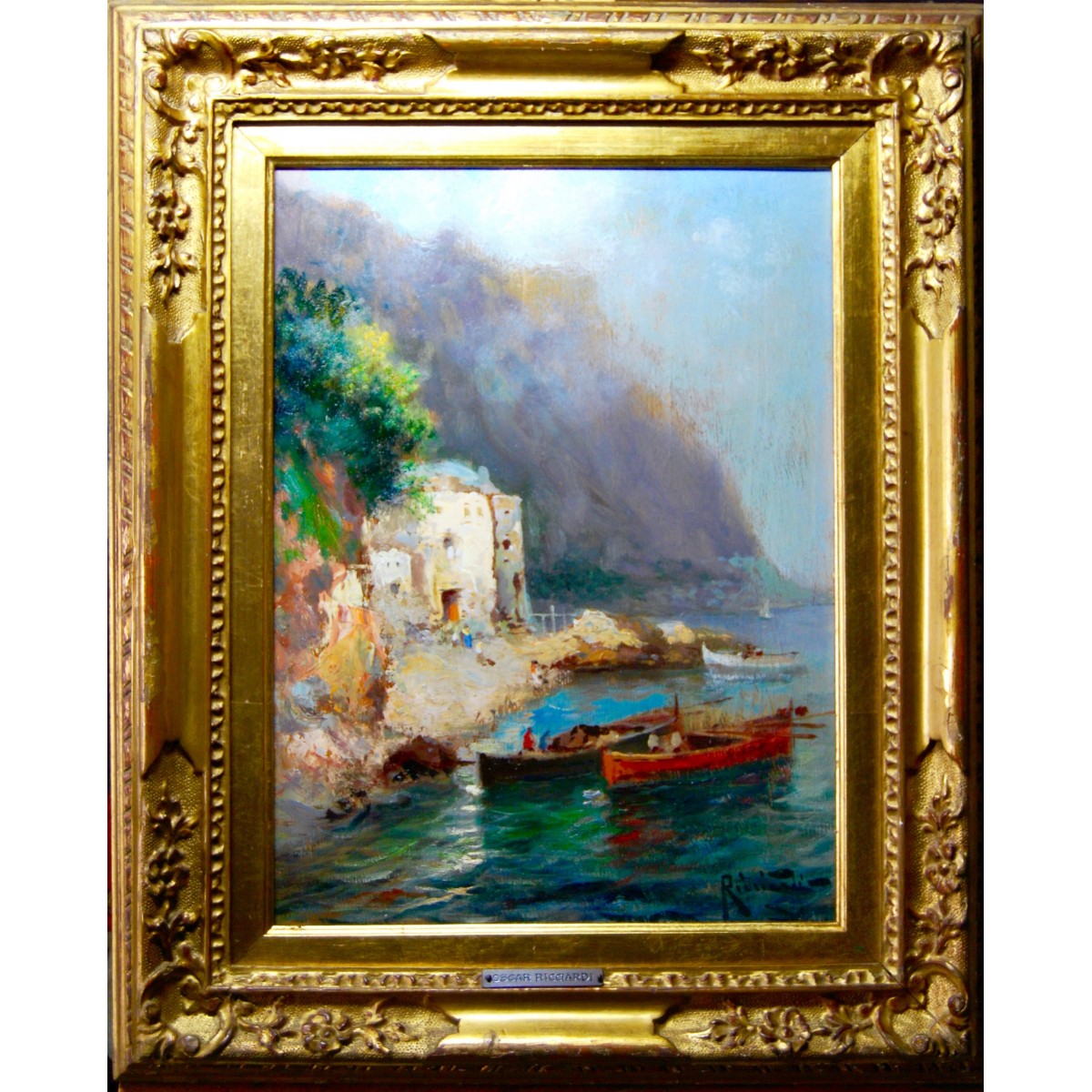 Oscar Ricciardi (Napoli, 24 febbraio 1864 – Napoli, 1935), “Marina”, óleo sobre tabla.
