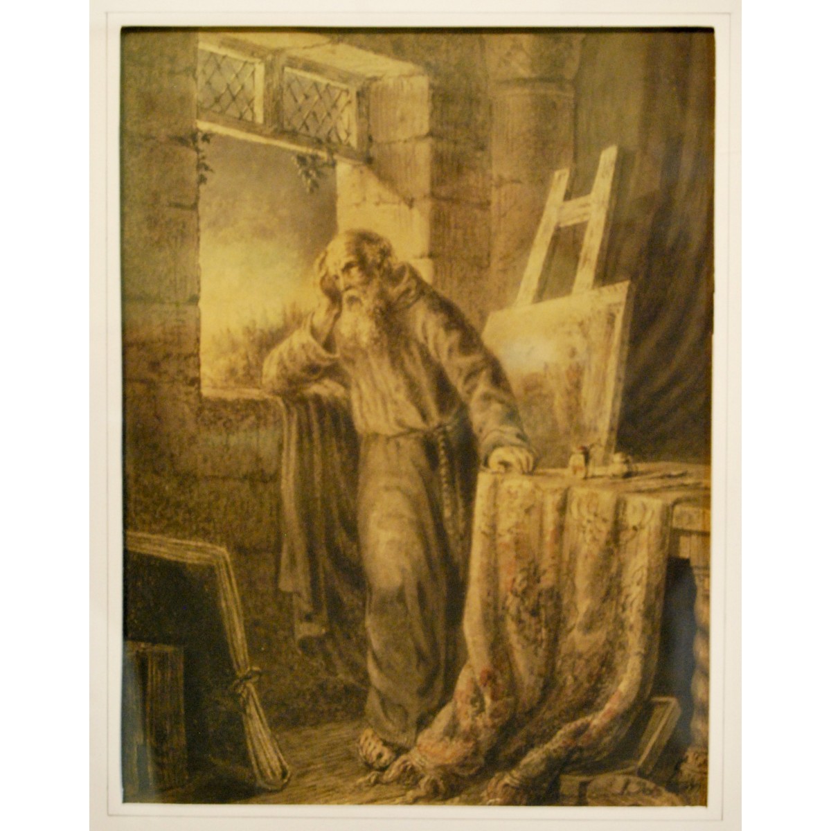 Dibujo al carboncillo y acuarelado de principio del siglo XIX (1810-1830)