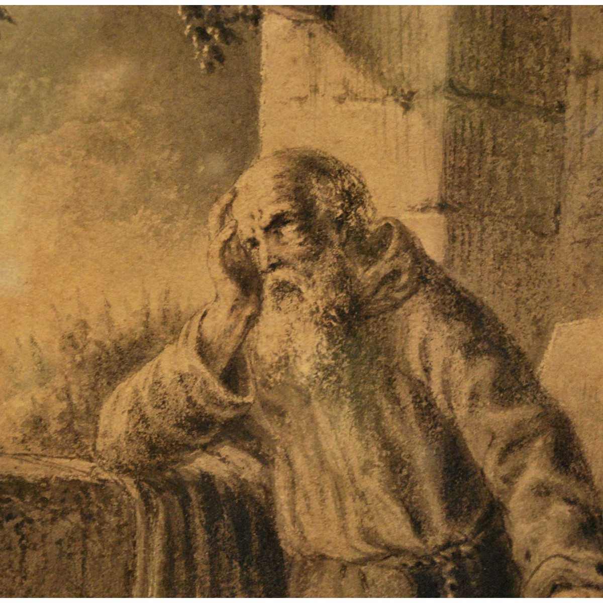 Dibujo al carboncillo y acuarelado de principio del siglo XIX (1810-1830)