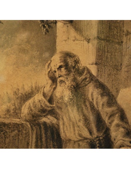 Dibujo al carboncillo y acuarelado de principio del siglo XIX (1810-1830)