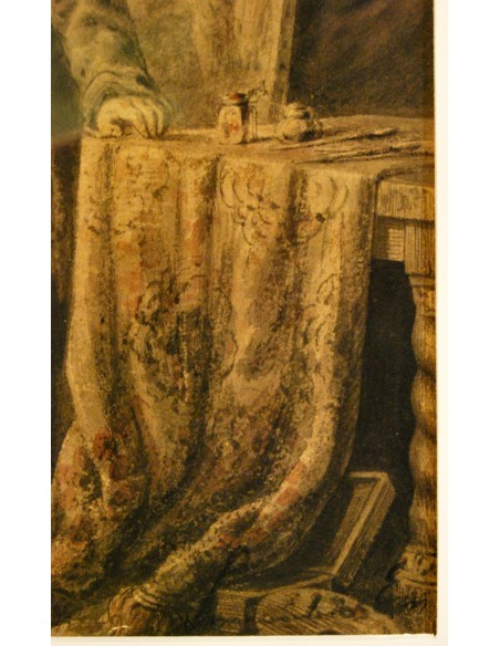 Dibujo al carboncillo y acuarelado de principio del siglo XIX (1810-1830)