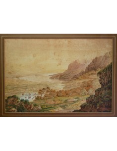 Paisaje con pastor y su ganado, dibujo y acuarela de finales del siglo XVIII 2