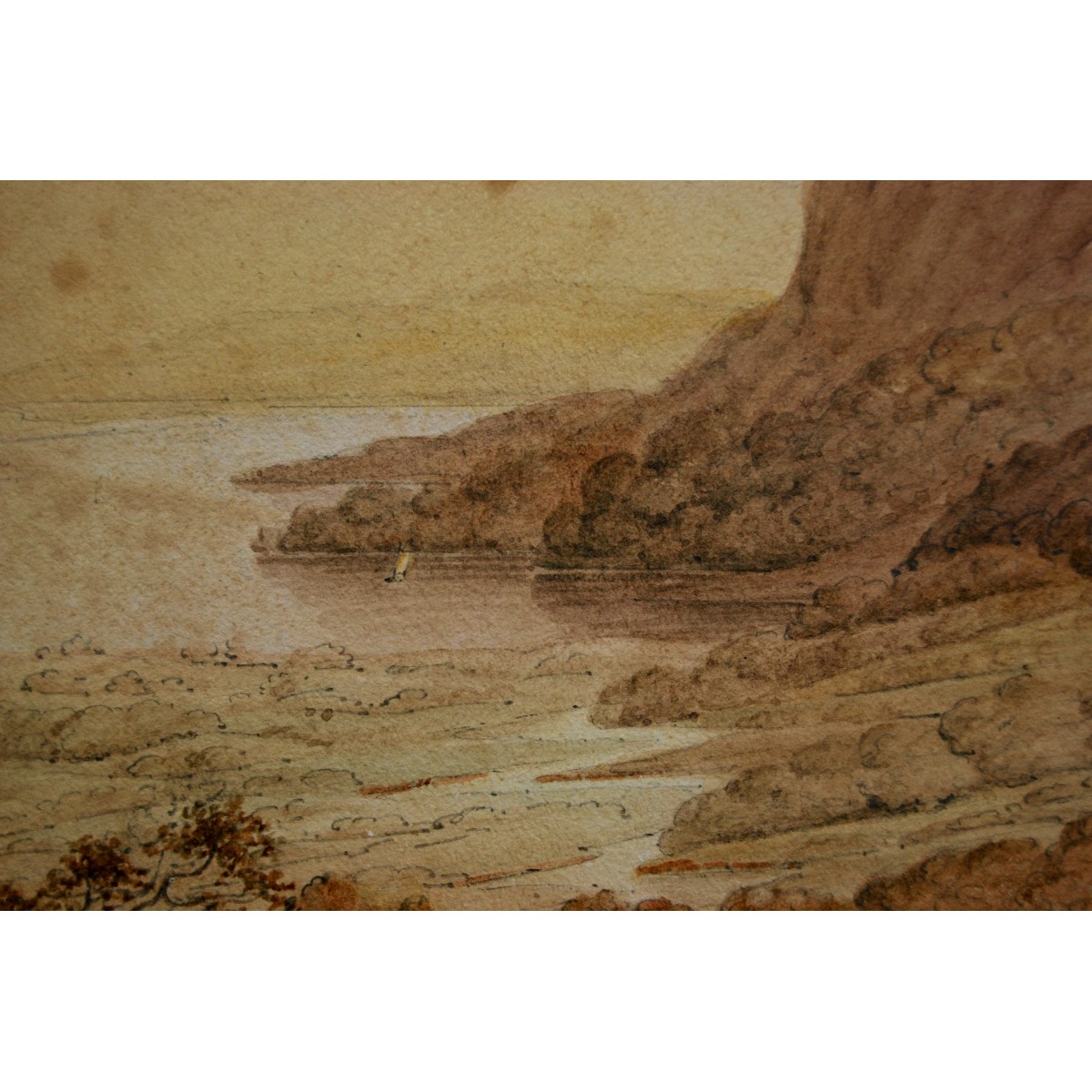 Paisaje con pastor y su ganado, dibujo y acuarela de finales del siglo XVIII