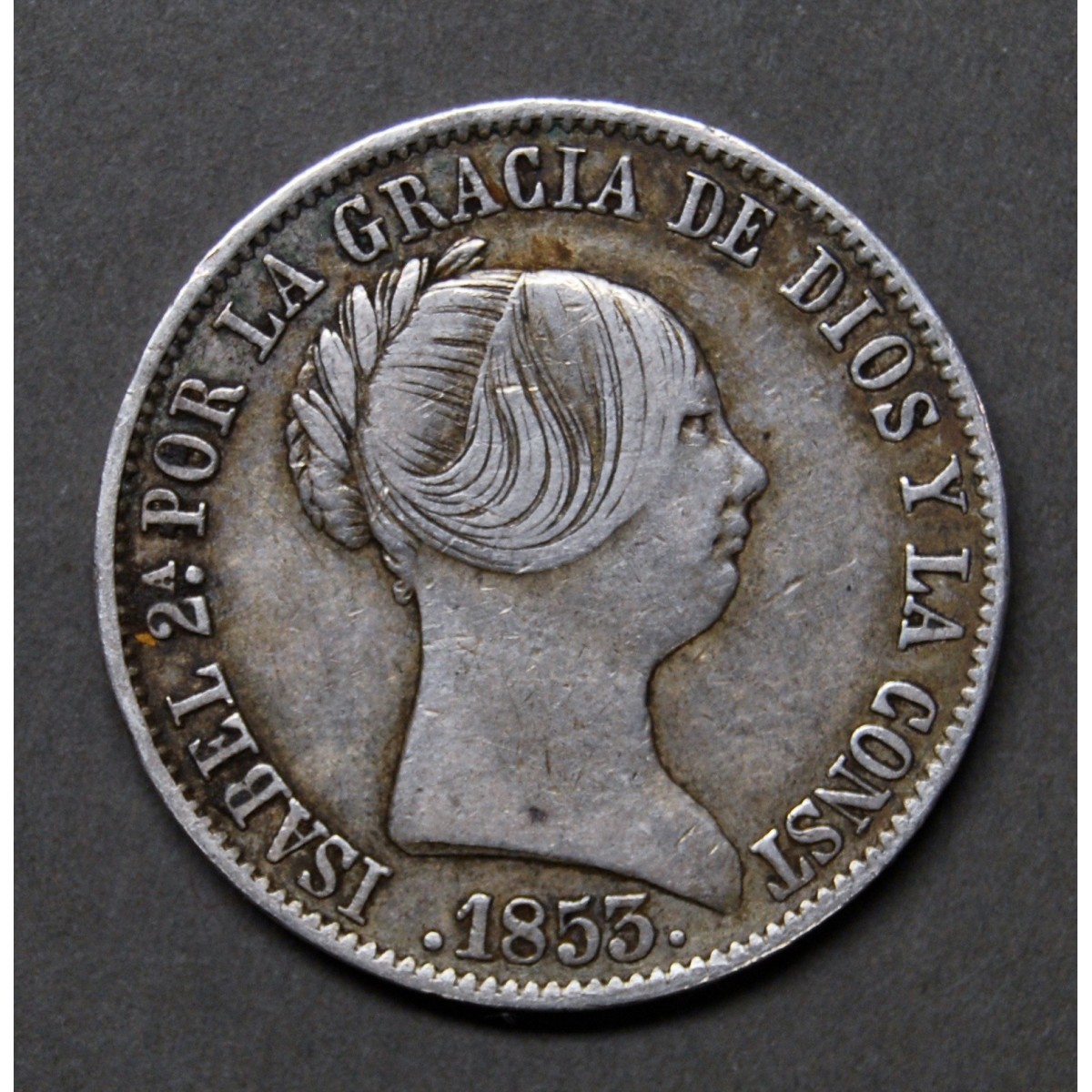 10 reales de plata del 1853, ceca de Madrid.