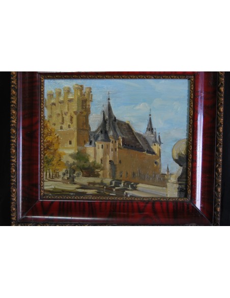 Enrique Giner Canet, vista del “Alcazar de Segovia”, óleo sobre tabla.
