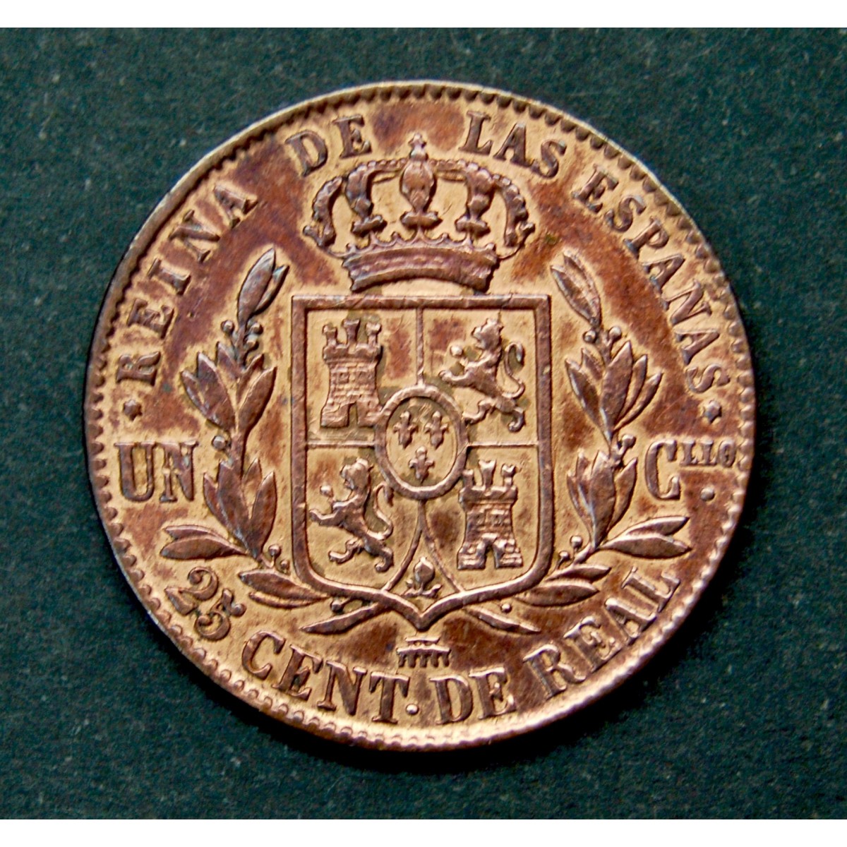 Spanish Isabeline coin of 25 cents of the year 1863