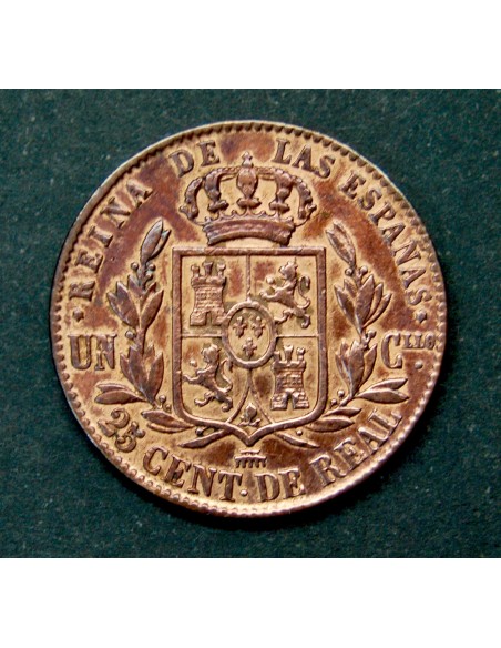 Moneda Isabelina de 25 céntimos, 1863, ceca de Segovia.