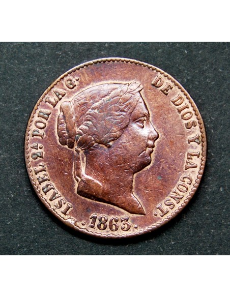 Moneda Isabelina de 25 céntimos, 1863, ceca de Segovia.