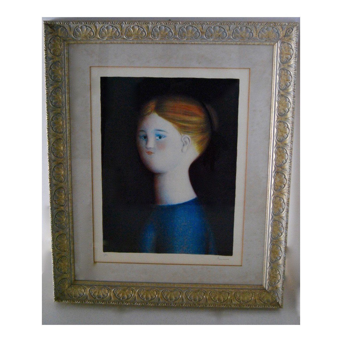Antonio Bueno,  Litografia a colore, ritratto di donna.