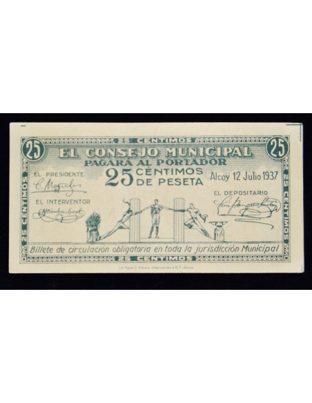 Billete de 25 céntimos, 12  julio 1937, Alcoy.