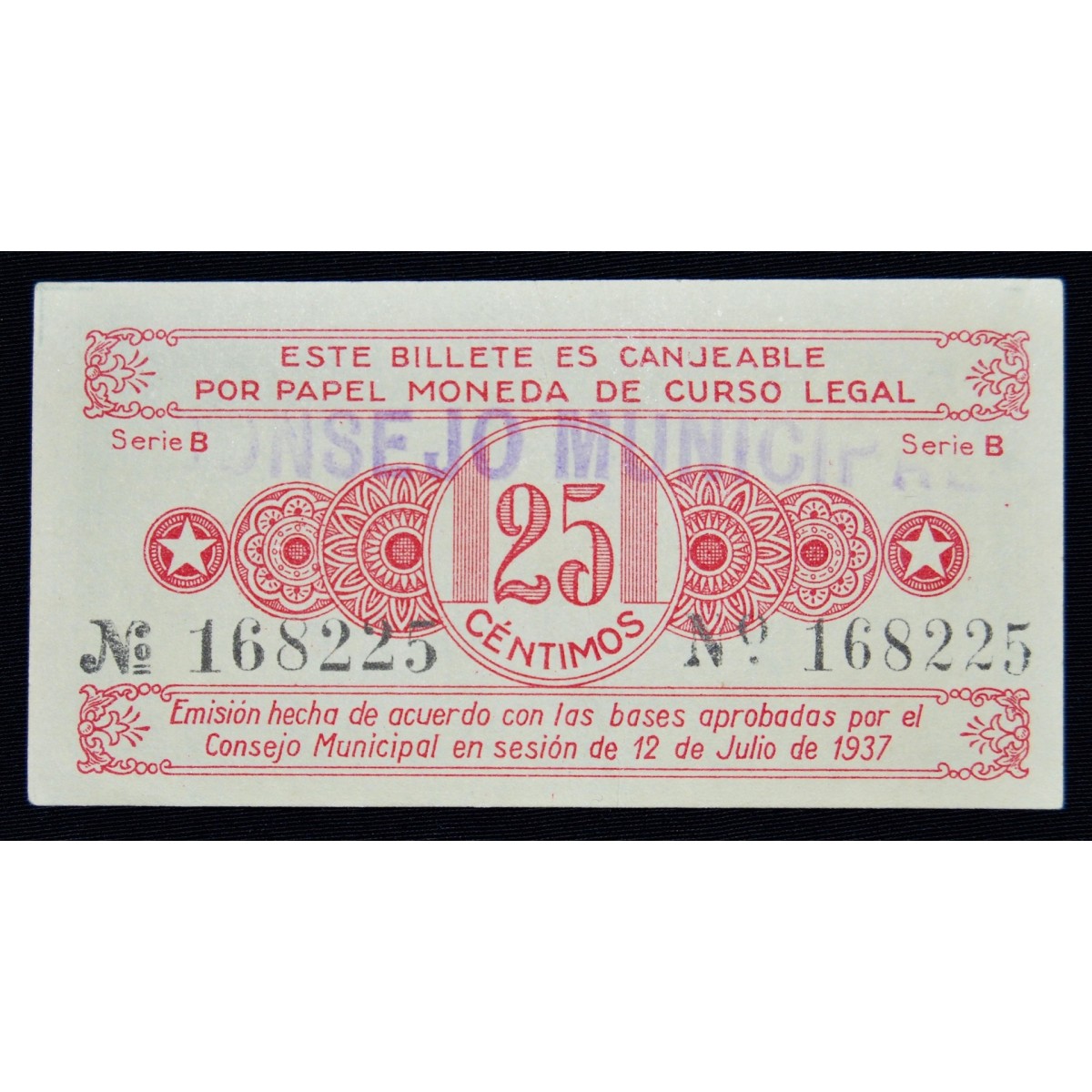 Billete de 25 céntimos, 12  julio 1937, Alcoy.