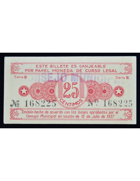 Billete de 25 céntimos, 12  julio 1937, Alcoy.