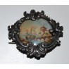 Silver brooch, 19th, inside miniature painted.