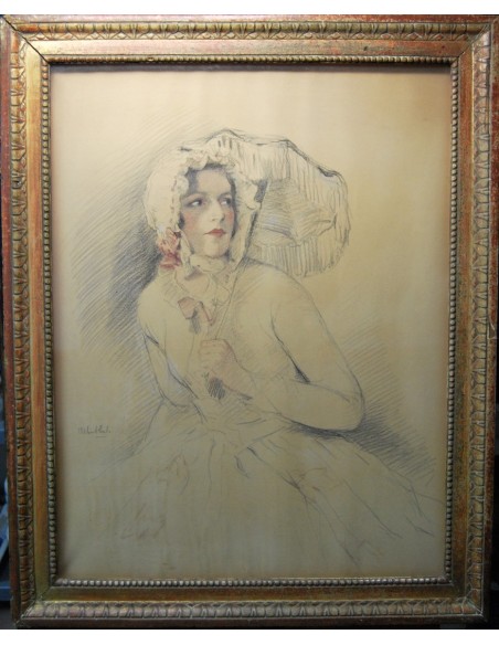 “Mujer con sombrilla” dibujo, principio del siglo XX 