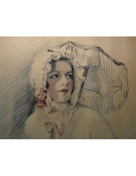 “Mujer con sombrilla” dibujo, principio del siglo XX 
