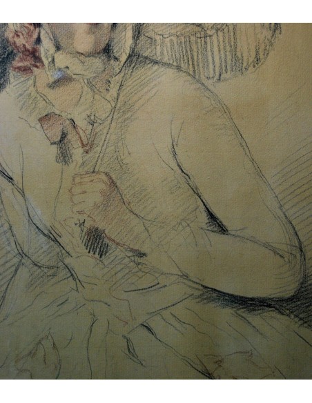 “Mujer con sombrilla” dibujo, principio del siglo XX 