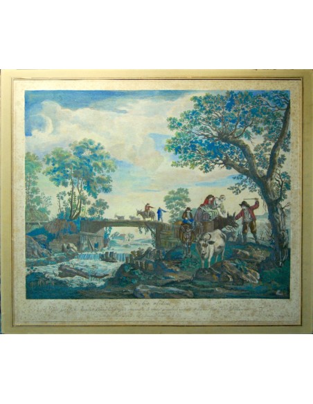 Grabado acuarelado del siglo XVIII.