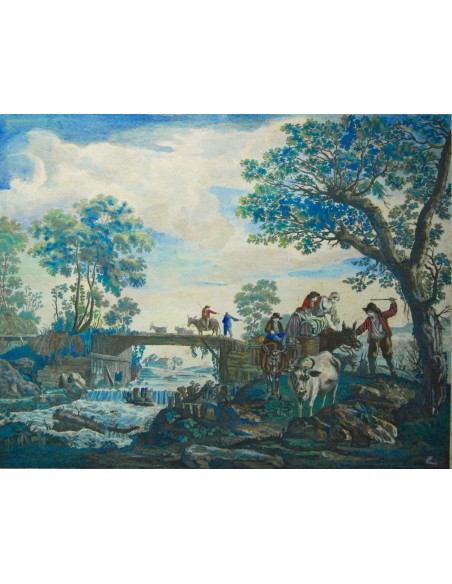 Grabado acuarelado del siglo XVIII.