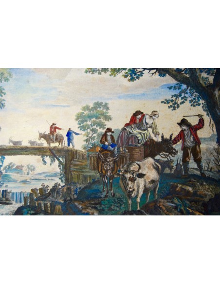 Grabado acuarelado del siglo XVIII.