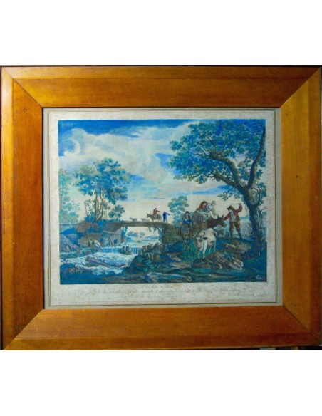 Grabado acuarelado del siglo XVIII.