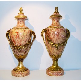 Pair of vase marble and bronze, 19th