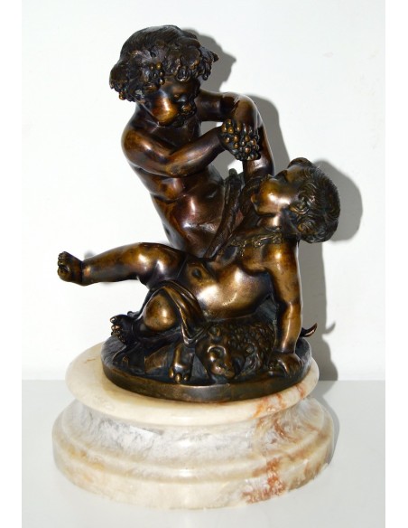 Baco con satiro, bronce del siglo XIX.