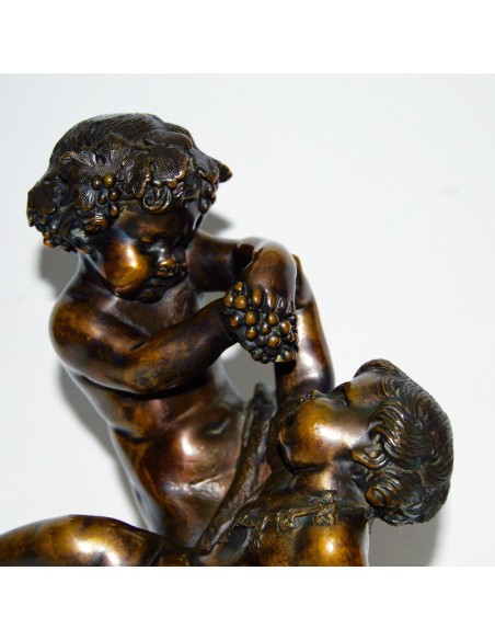 Baco con satiro, bronce del siglo XIX.