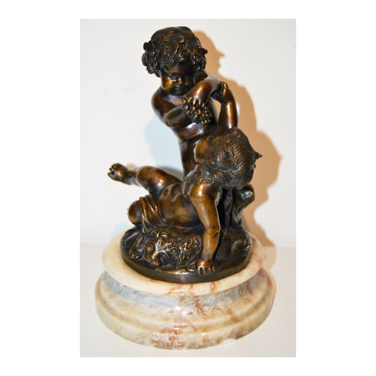 Baco con satiro, bronce del siglo XIX.