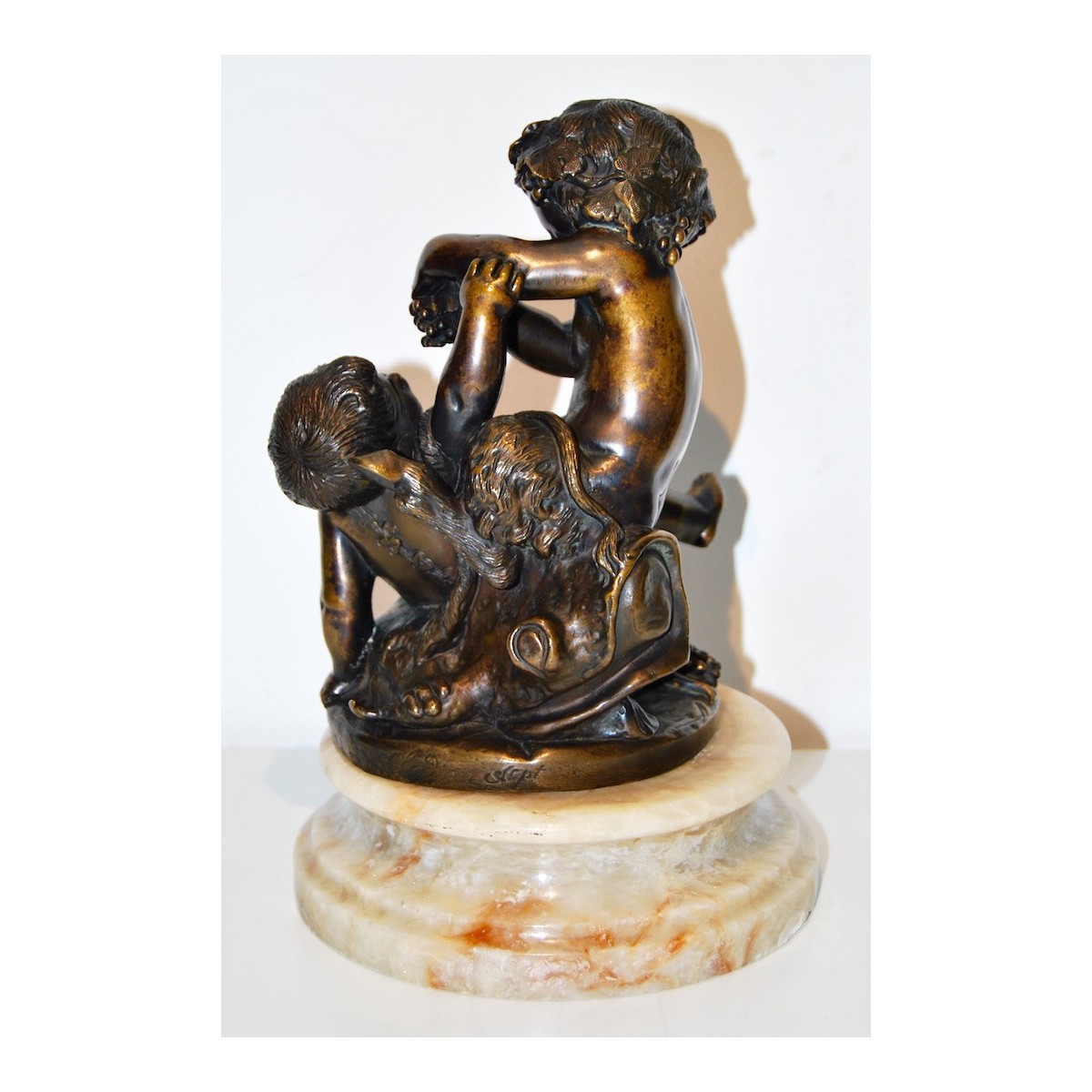 Baco con satiro, bronce del siglo XIX.