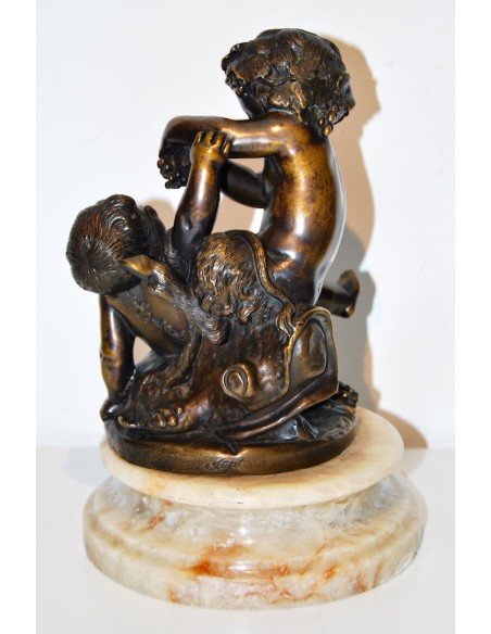 Baco con satiro, bronce del siglo XIX.