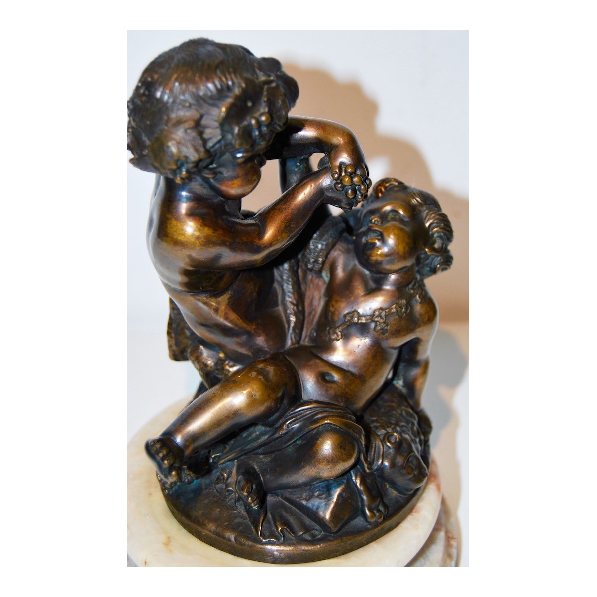 Baco con satiro, bronce del siglo XIX.