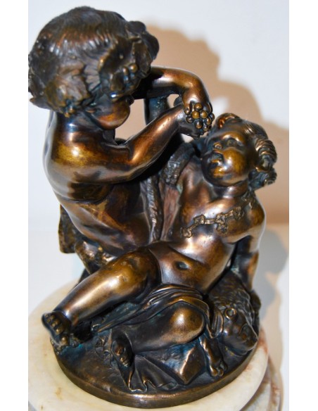 Baco con satiro, bronce del siglo XIX.