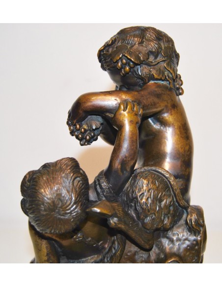 Baco con satiro, bronce del siglo XIX.