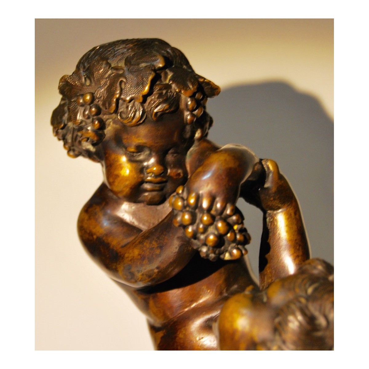 Baco con satiro, bronce del siglo XIX.