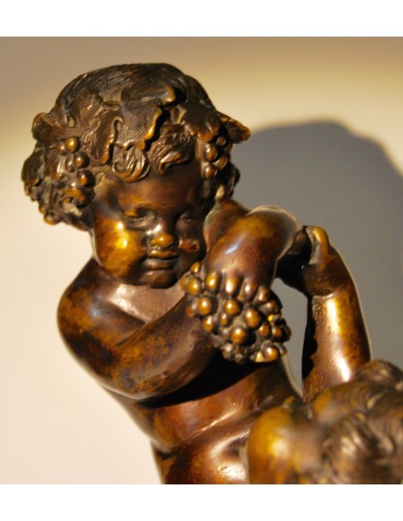 Baco con satiro, bronce del siglo XIX.