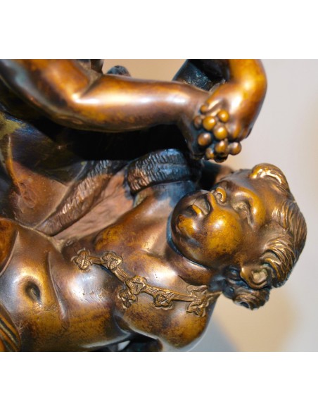 Baco con satiro, bronce del siglo XIX.