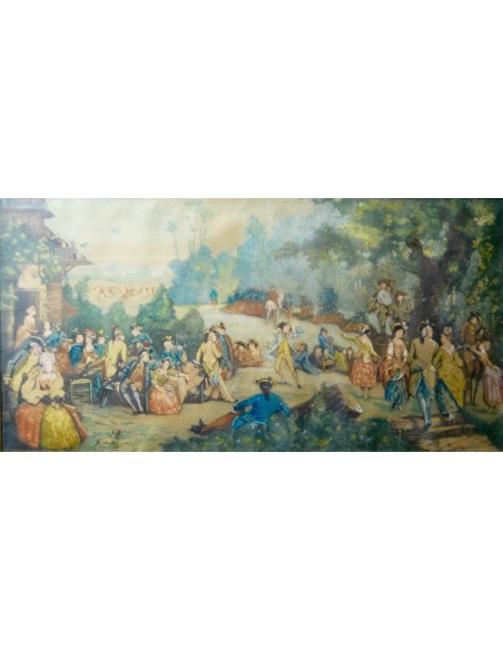 Acuarela, “Banquete nupcial”, Francia, siglo XVIII