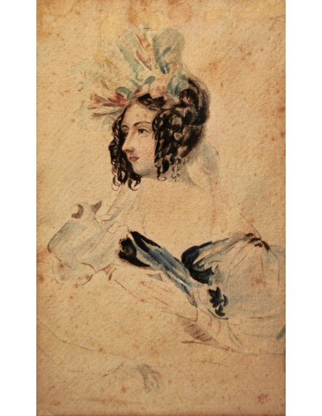 Retrato de dama, acuarela de 1923.