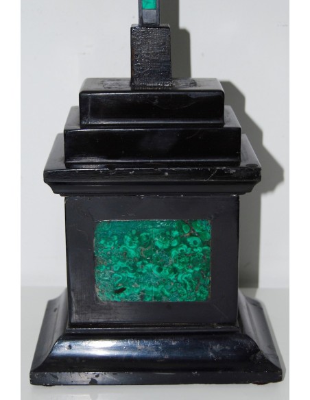 Crucifijo de plata ebano y malaquita, siglo XIX