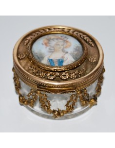 Caja de cristal y bronce con miniatura del siglo XIX 2