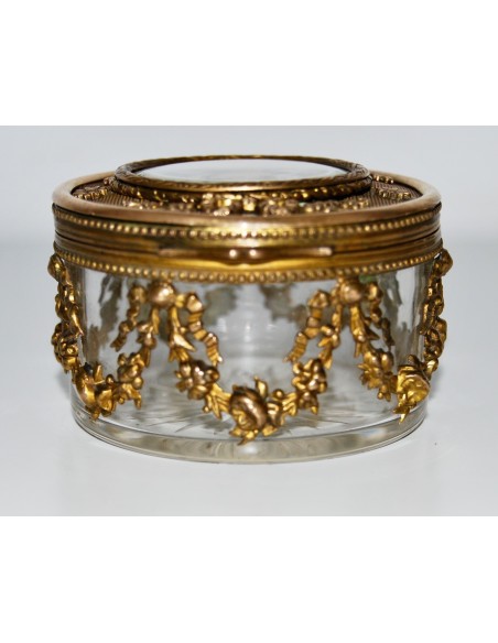 Caja de cristal y bronce con miniatura del siglo XIX