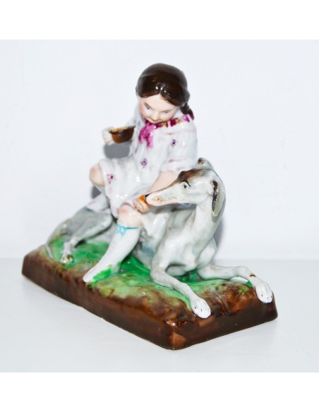 Figuras de niña y galgo, porcelana alemana (1880-1890)
