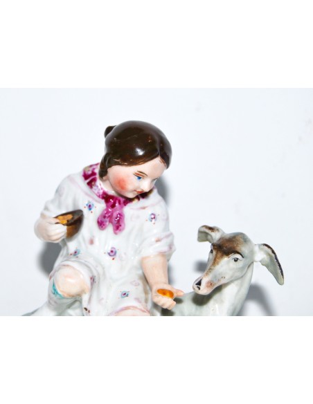 Figuras de niña y galgo, porcelana alemana (1880-1890)