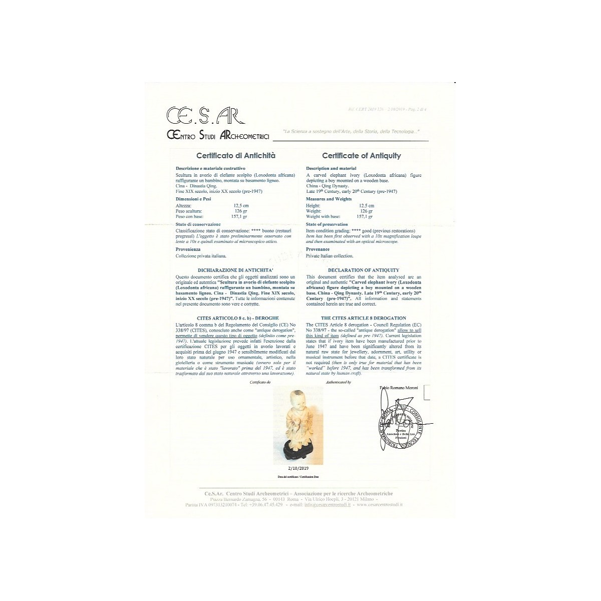 Escultura de marfil Niño con copas