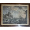 "Shipwreck at the port" engraved watercolored XIXth