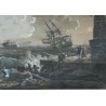 Grabado acuarelado, “Naufragio a puerto” siglo XIX