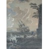 Grabado acuarelado, “Naufragio a puerto” siglo XIX