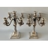 Pair of five-armed sterling silver candlesticks