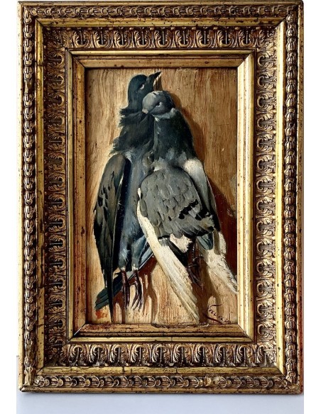 “Palomas”, óleo sobre tabla de finales del siglo XIX 