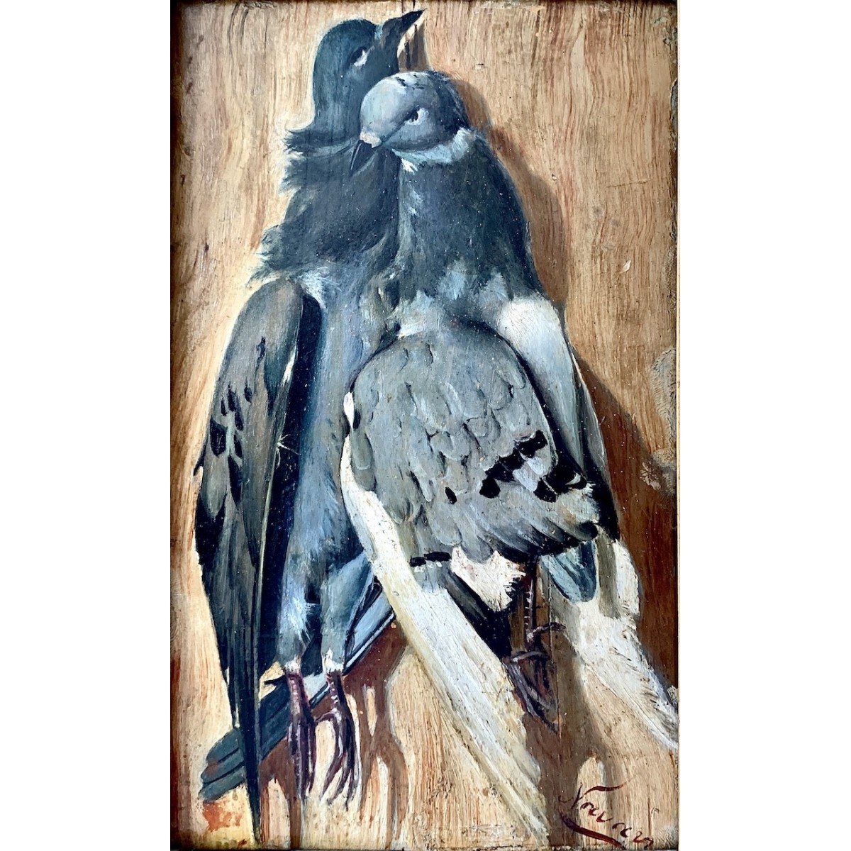 “Palomas”, óleo sobre tabla de finales del siglo XIX 